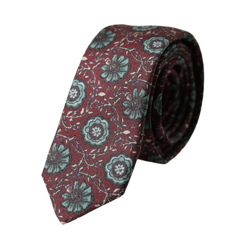 Dolce & Gabbana Maroon Floral 100% Silk Adjustable Men Men's Tie